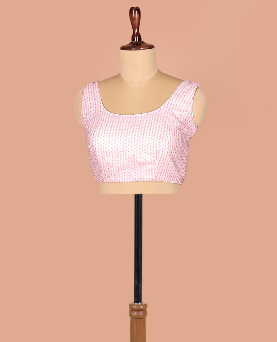 Baby Pink Readymade Blouse Sparsely Sparkled with Thread and Sequins Embroidery, Featuring Front Round Neck, Back Round Neck with Rope, and Sleeveless