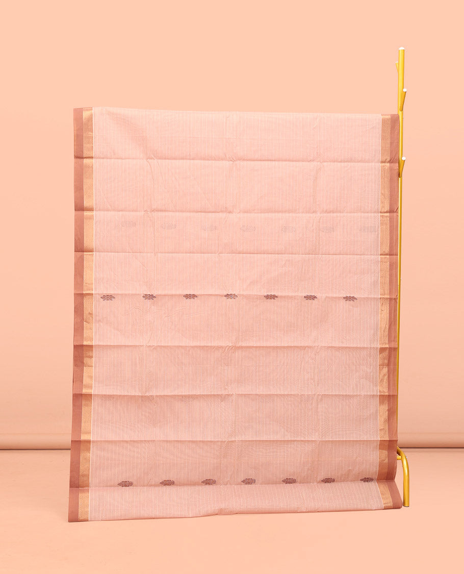 Sandal Kanchi Cotton Saree, Featuring Buttas All Over Its Body, a Complemented by Contrast Border, Pallu of Ogee Designs, and Paired with a Matching Blouse