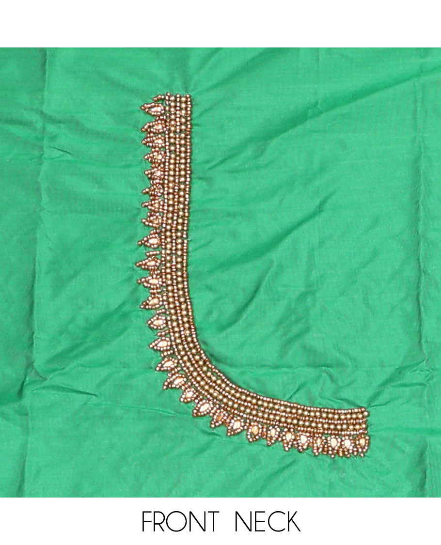 Green striped, floral aari embroidery material blouse
