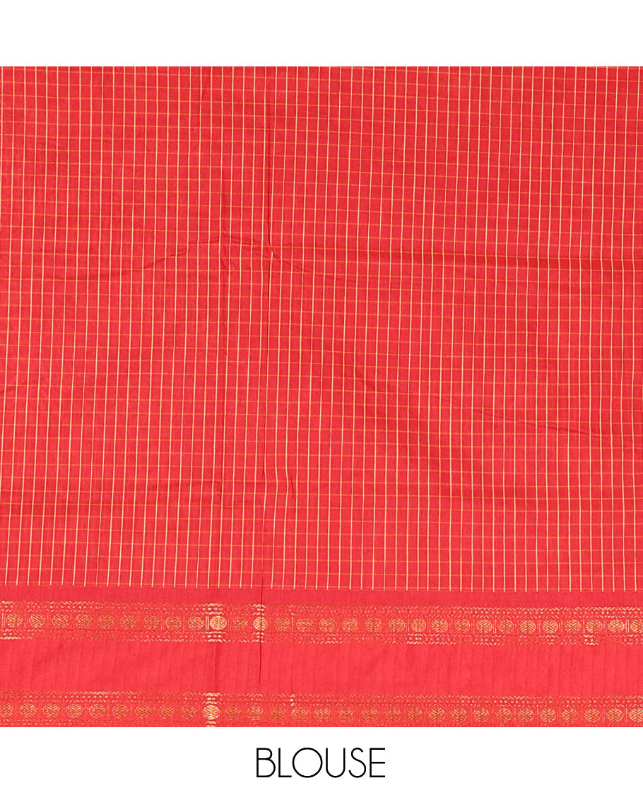 Rani Checked Kalyani Cotton Saree, Contrast Rettai Pettu Rudraksham Border and a Matching Blouse