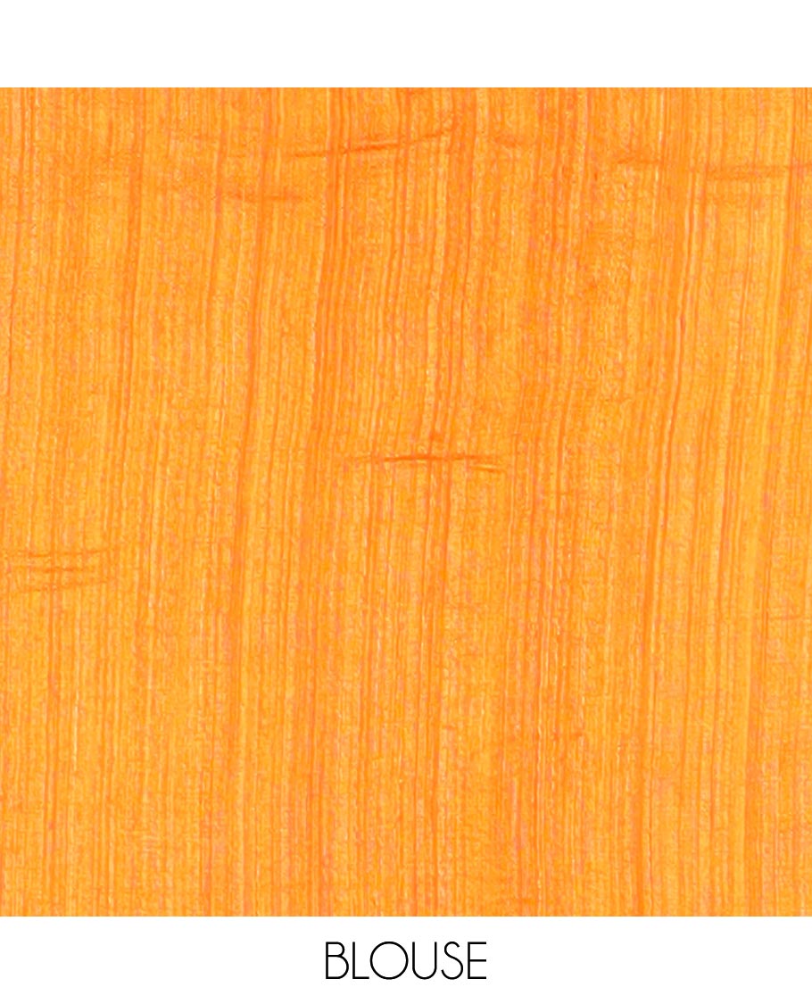 Cream abstract design matka silk saree with contrast plain border & orange abstract design pallu