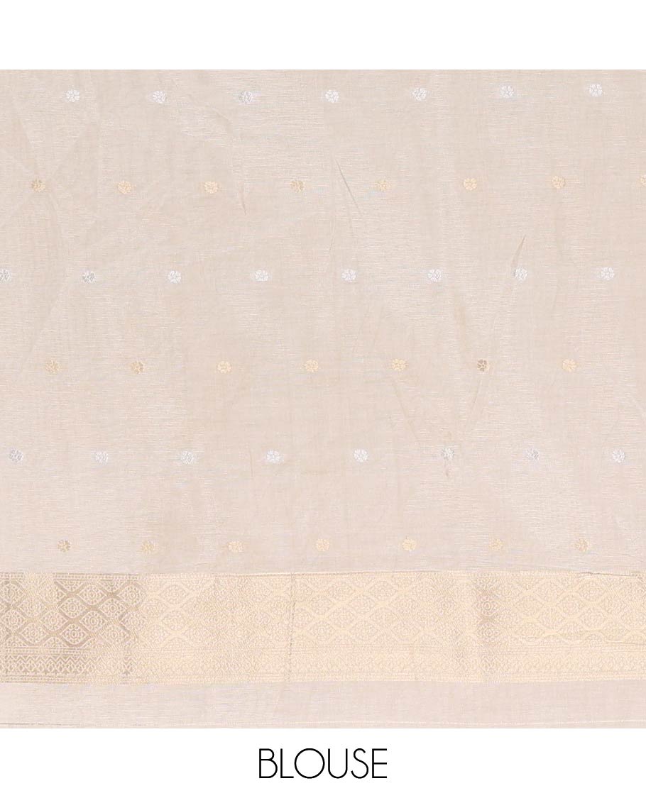 Cream Semi Tussar Saree Detailed with Jaal Design, Subtle Border of Zari Motifs, Delicately Woven Pallu of Intricate Designs, and Paired with a Matching Blouse