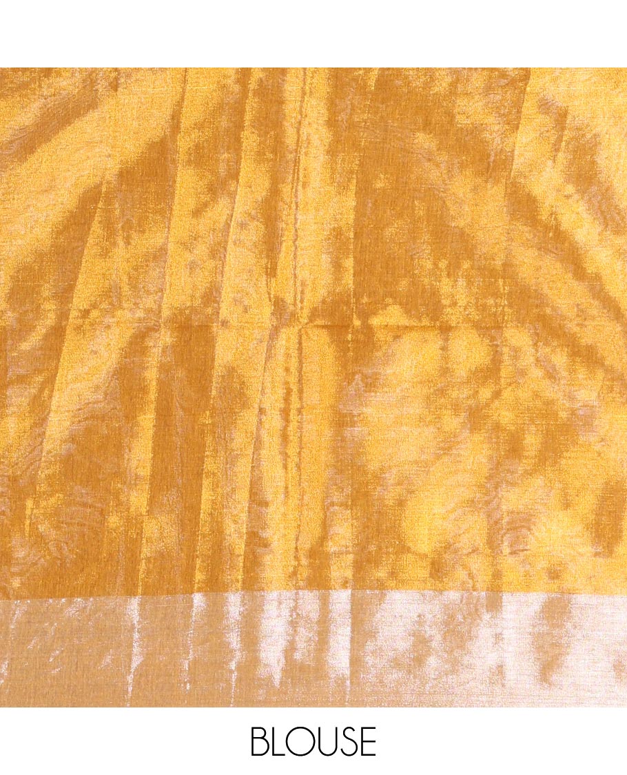 Borderless Silver-Gold Half-And-Half Khadi Tissue Saree, Subtly Sparkling Plain Pallu, and Paired with a Mayching Blouse