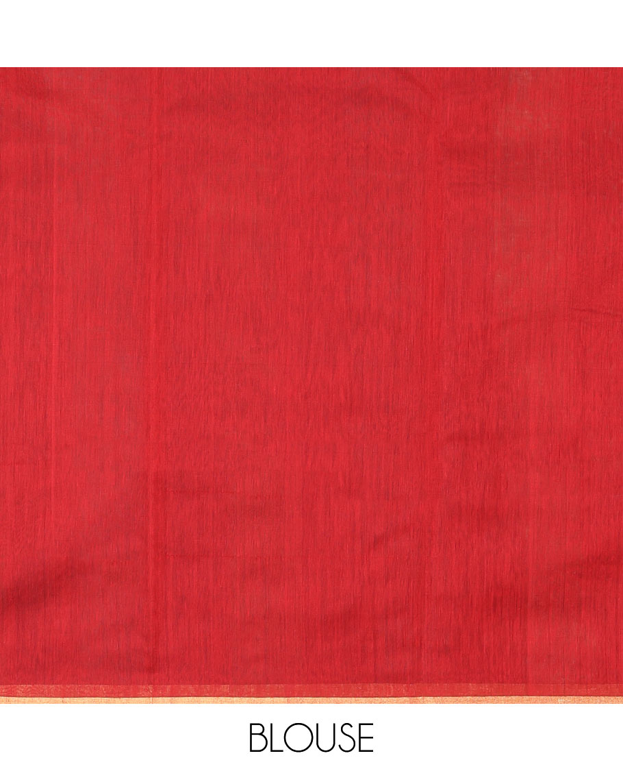 Borderless Red Chanderi Cotton Saree, Gleaming with Zari Stripes All Over Its Body, Highlighted by Pallu Steeped with Zari Stripes, and Paired with a Matching Blouse