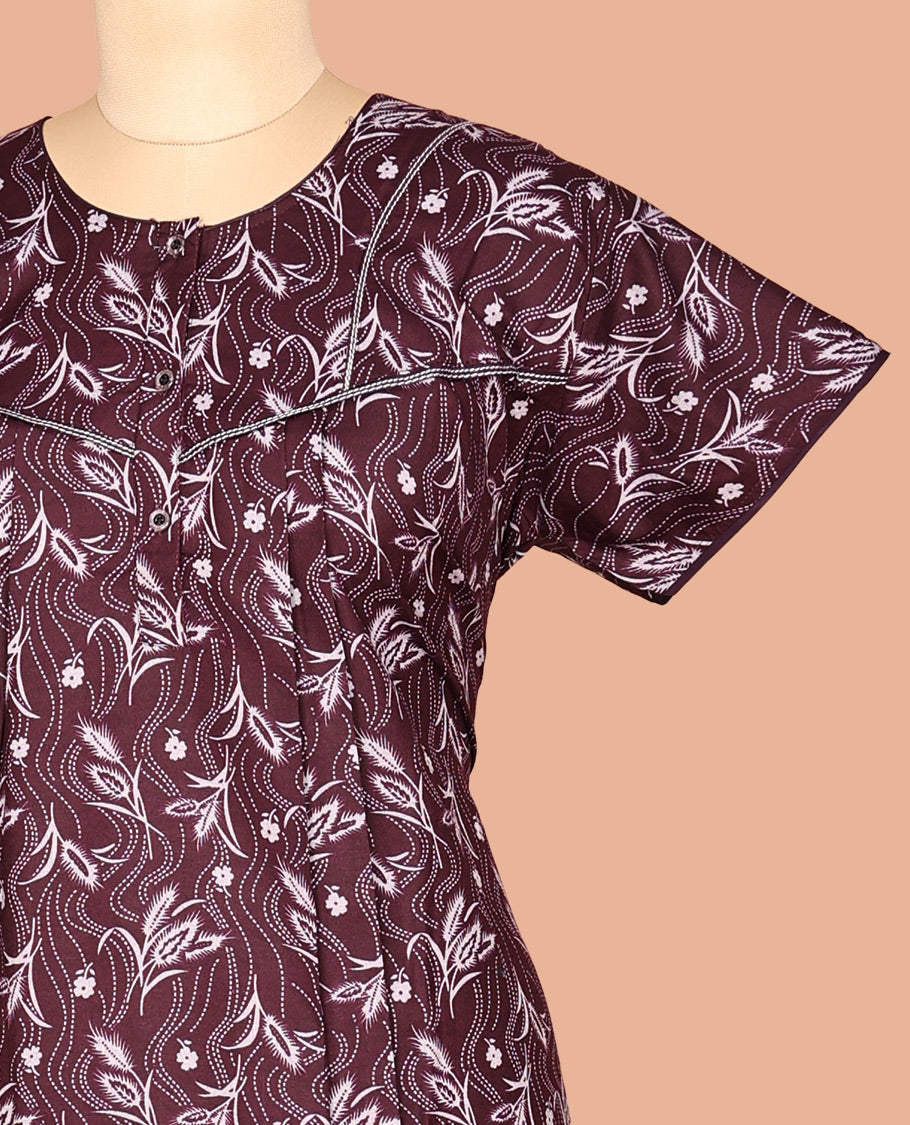Maroon Cotton-Blended Nighty