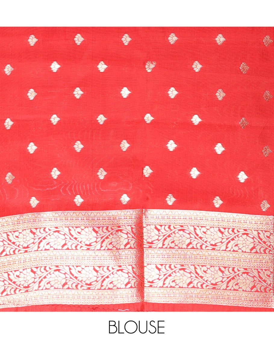 Red Litchi Saree Features Tissue-Zari Weave, a Temple Kodi Visiry Border, Grand Pallu and a Matching Blouse