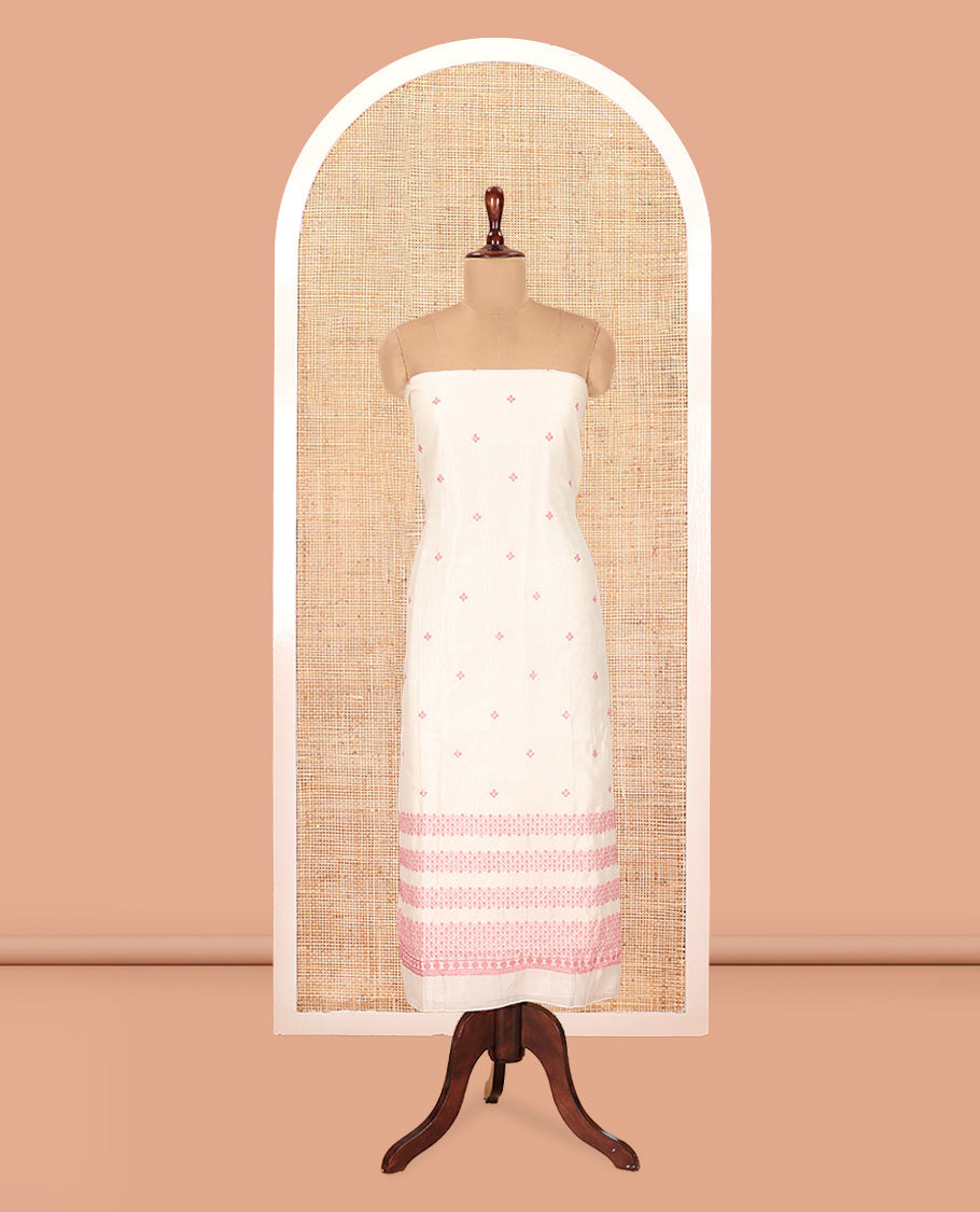 Cream Semi-Silk Material Churidar Thread-Sequins Embroidered Top, a Plain Bottom, a Embroidered Dupatta