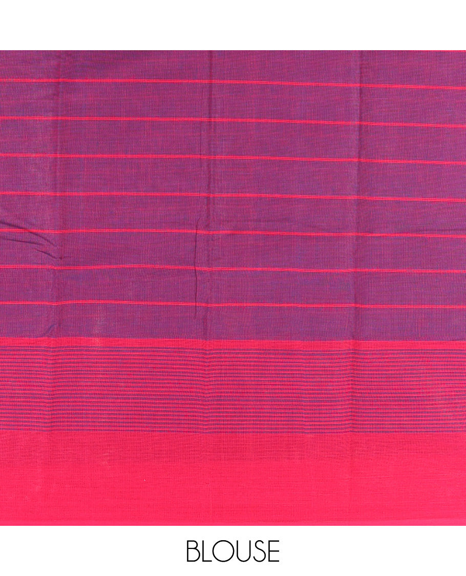 Purple Striped Andhra Cotton Saree, Complemented by a Contrast Border, Striped Pallu, and a Matching Blouse