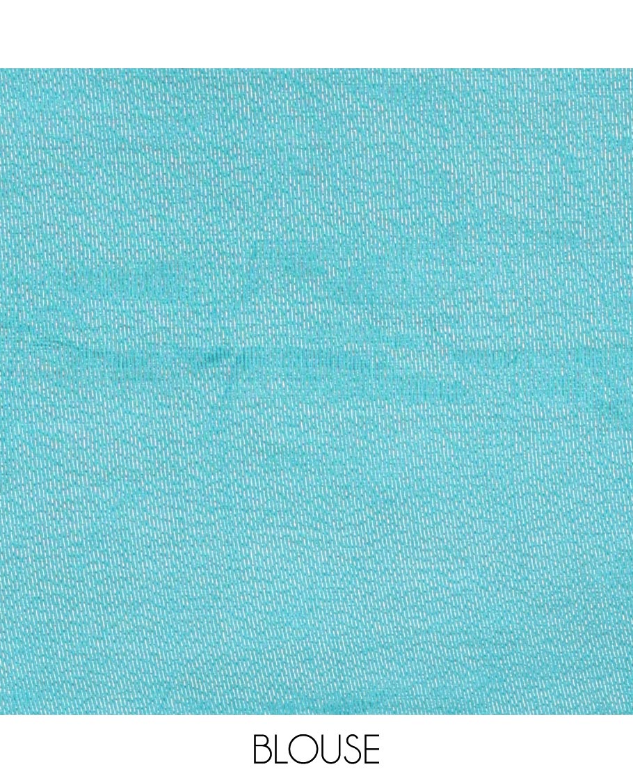 Blue Semi-Tussar Saree Decked Up with Zari Horizontal Stripes and Thread Floral Designs, Featuring a Subtly Woven Temple Zari Border, a Striped Pallu, and a Matching Blouse