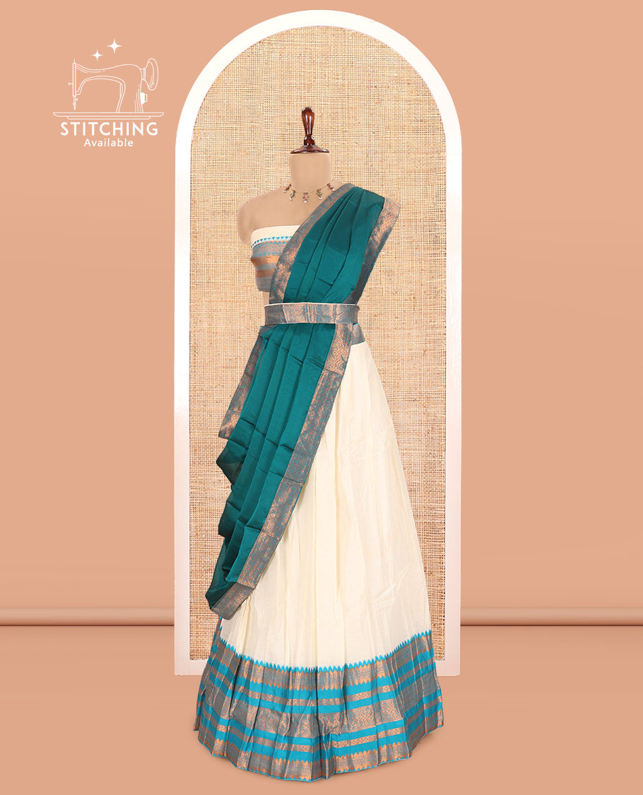Cream-Rama Blue Semi-Silk Half-Saree