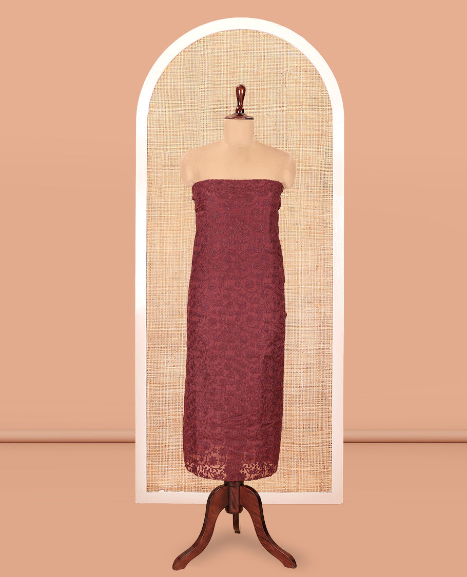 Brown Kota Chex Material Chudiddar, Floral Vine Embroidered Top, Santoon Bottom, Embroidered Dupatta