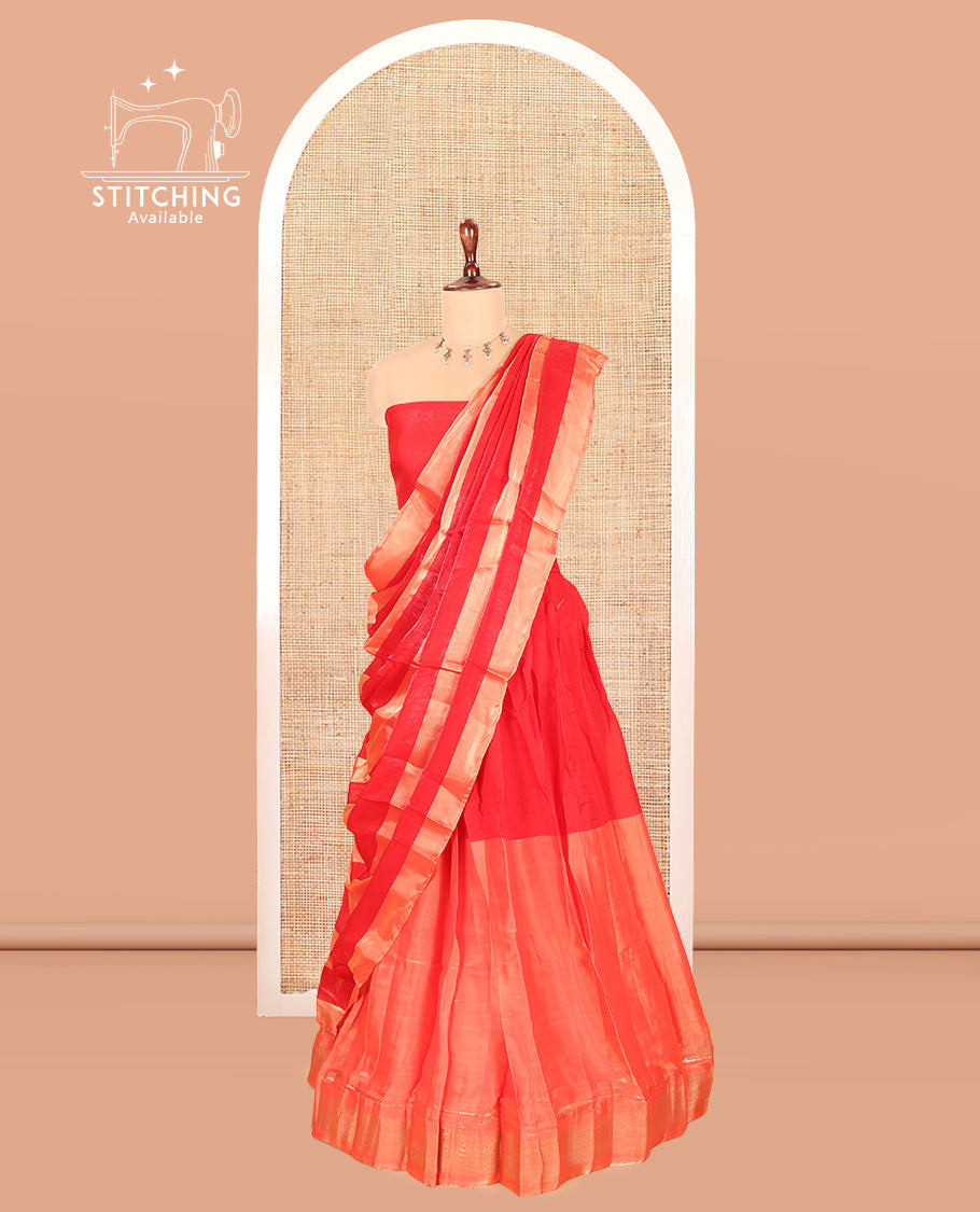 Dark Orange Velvet Organza Half-Saree