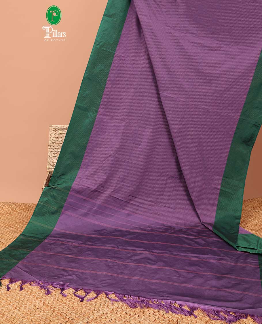 Lavender small checks zari bhavishna saree with contrast green lining border & contrast blouse
