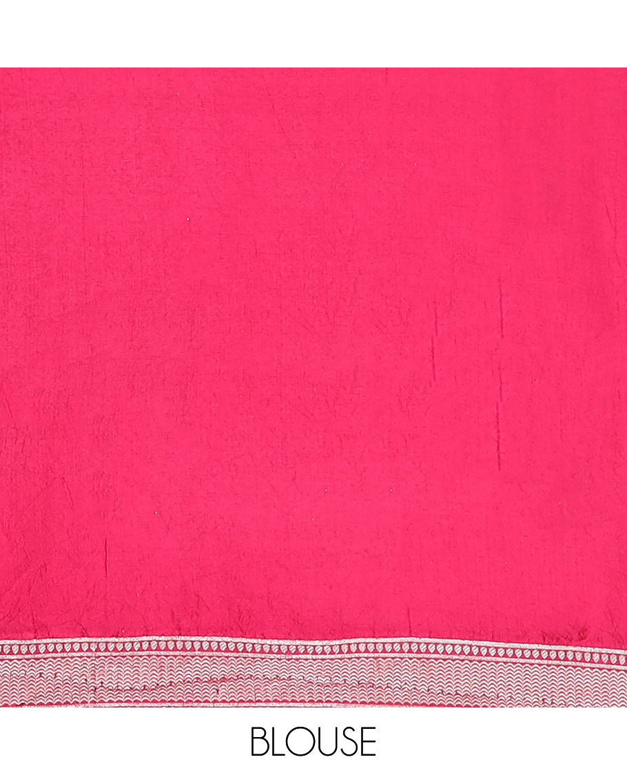 Blue polka dots zari buttas raw mango silk saree, floral zari design scallop border & grand pallu steeped with floral designs