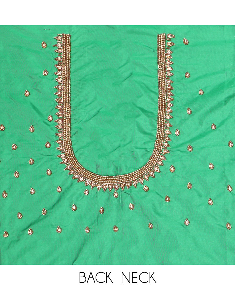 Green striped, floral aari embroidery material blouse