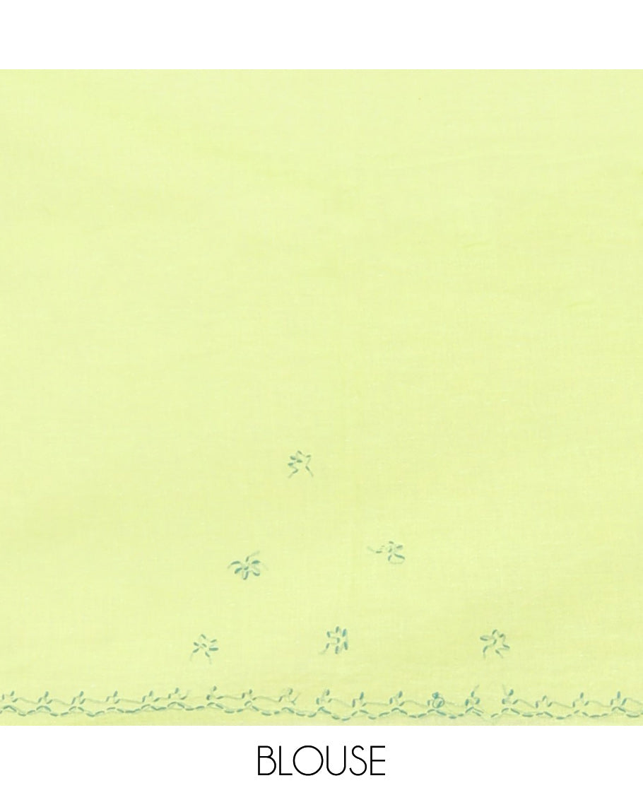 Green floral embroidery lucknowi chikankari cotton saree,self-border & pallu of floral & paisley embroidery