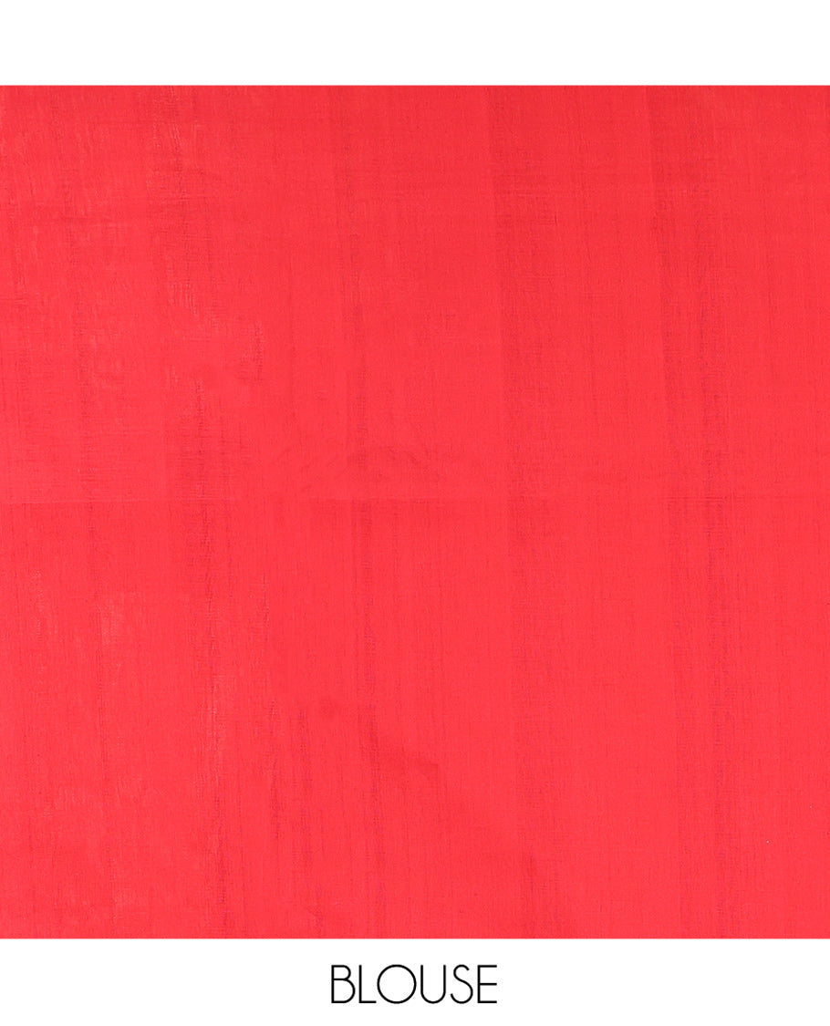 Violet Ikkat Cotton Saree, Showcasing Ikkat Buttas All Over Its Body, Complemented by a Contrast Ikkat-Style Border, Chevron Striped Pallu, and Paired with a Contrast Blouse