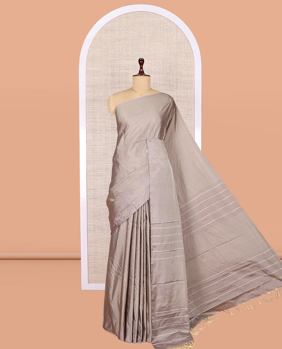 Borderless Grey Zari Striped Arani Saree, a Pallu of Zari Stripes, and a Matching Blouse