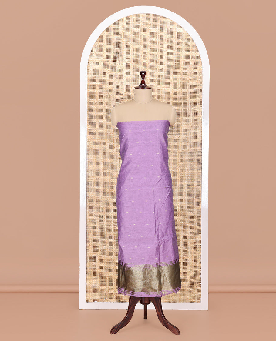 Lavender Banarasi Chanderi Material Churidar, Subtly Woven with Buttas Top, a Plain Bottom, and a Matching Dupatta