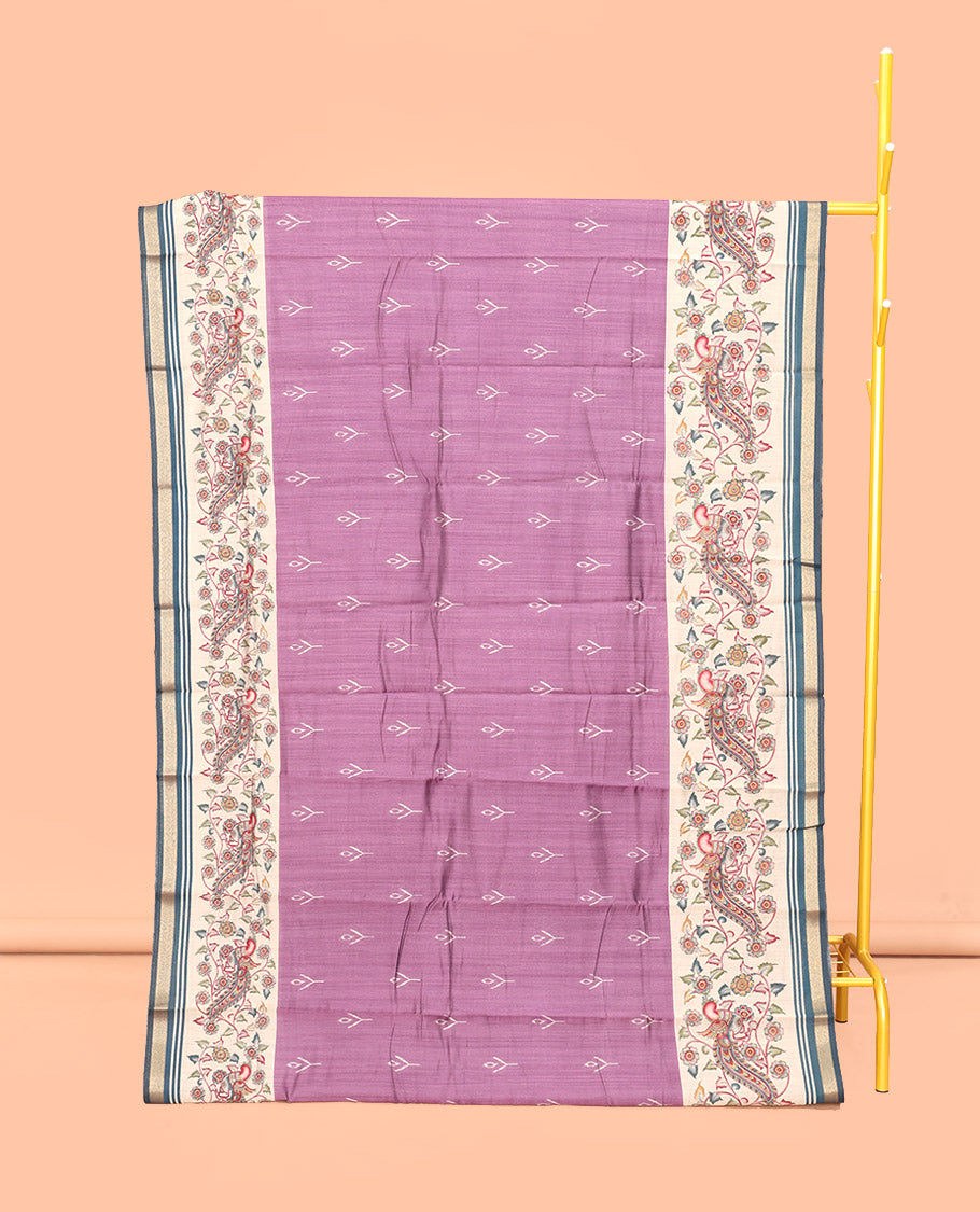 Brown Mul Mul Cotton Saree, Decked Up with Floral-Ogee Print, a Floral Border, Floral-Printed Pallu, and a Matching Blouse