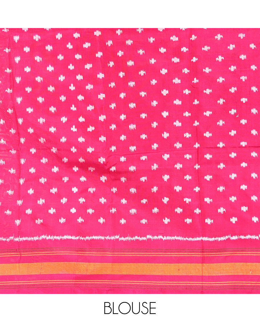 Red Pochampally Ikat Silk Saree, Adorned with Ikat Leaf Design, a Contrast Border, Ikat-Style Woven Pallu, and Matching Blouse
