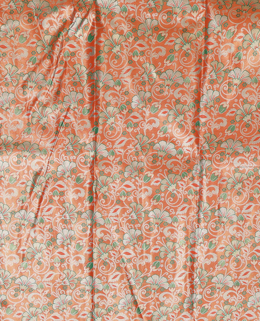Orange Art Silk Pavadai Material, Ornamented with Jacquard Design, Contrast Traditional Zari Design Border, and a Contrast Jacquard Blouse