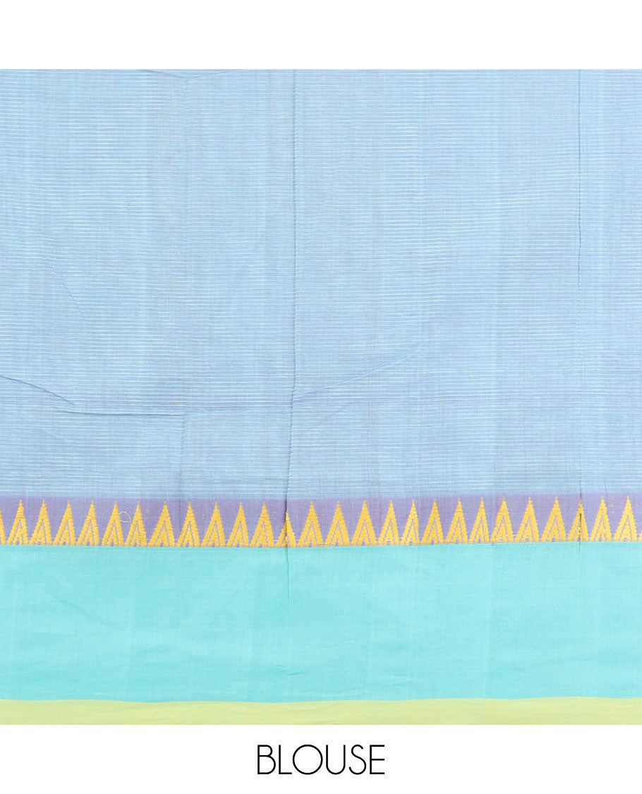Purple khadi cotton saree with contrast temple border & striped pallu