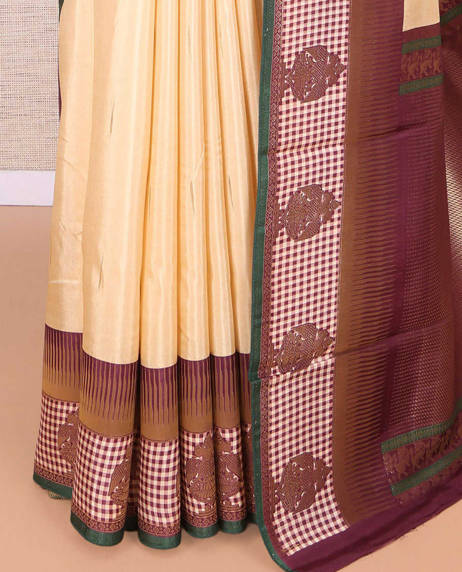 Beige Raindrop Butta Semi-Mysore Silk Saree