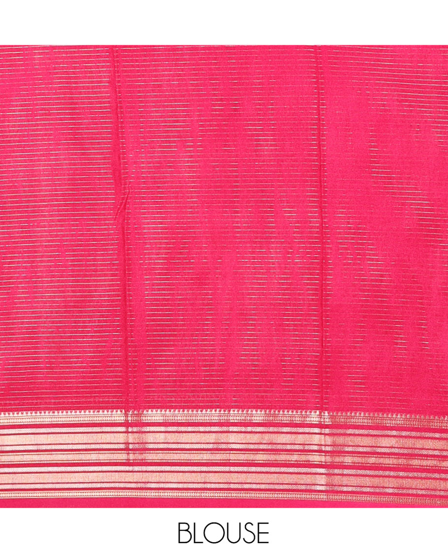 Cream Zari Checked Art Crepe Saree, Contrast Horizontal Striped Border, Zari Striped Pallu, and a Contrast Blouse