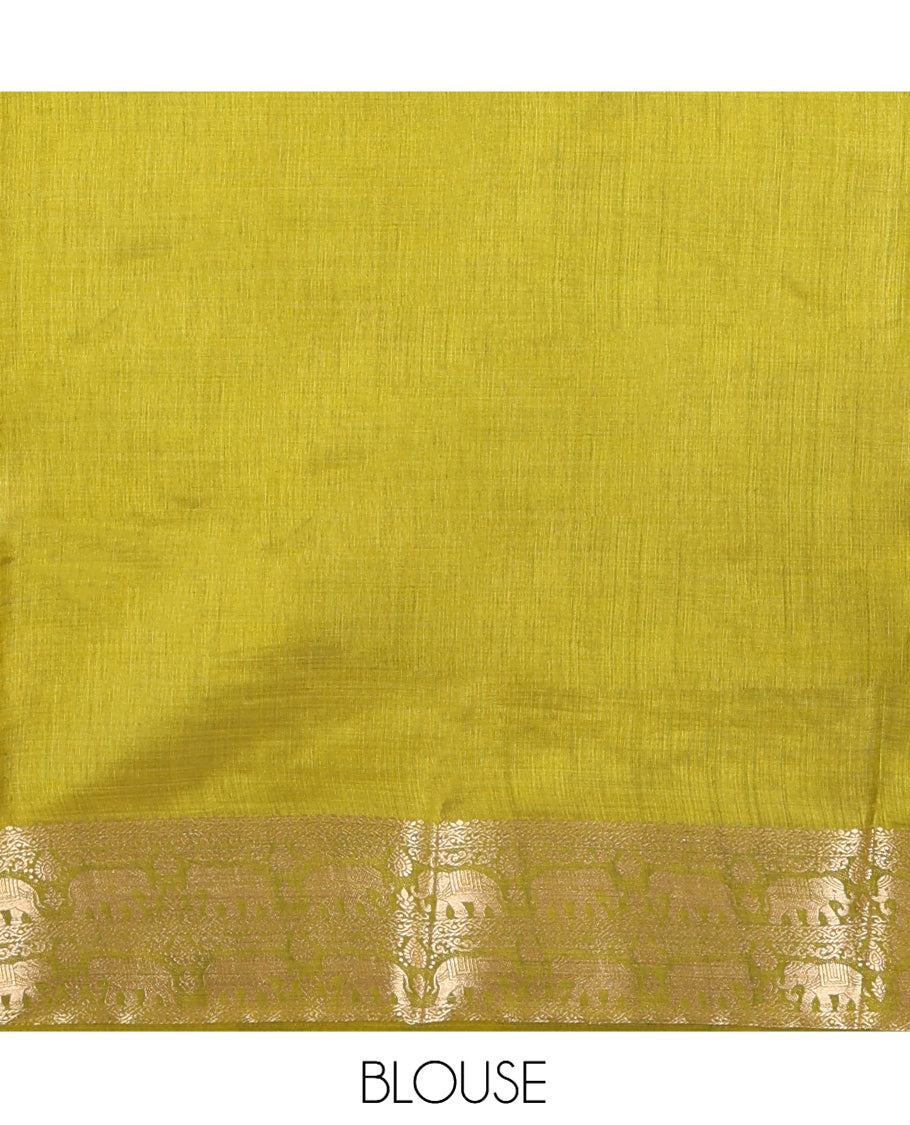 Cream-Mehendi Plain Art Tussar Saree