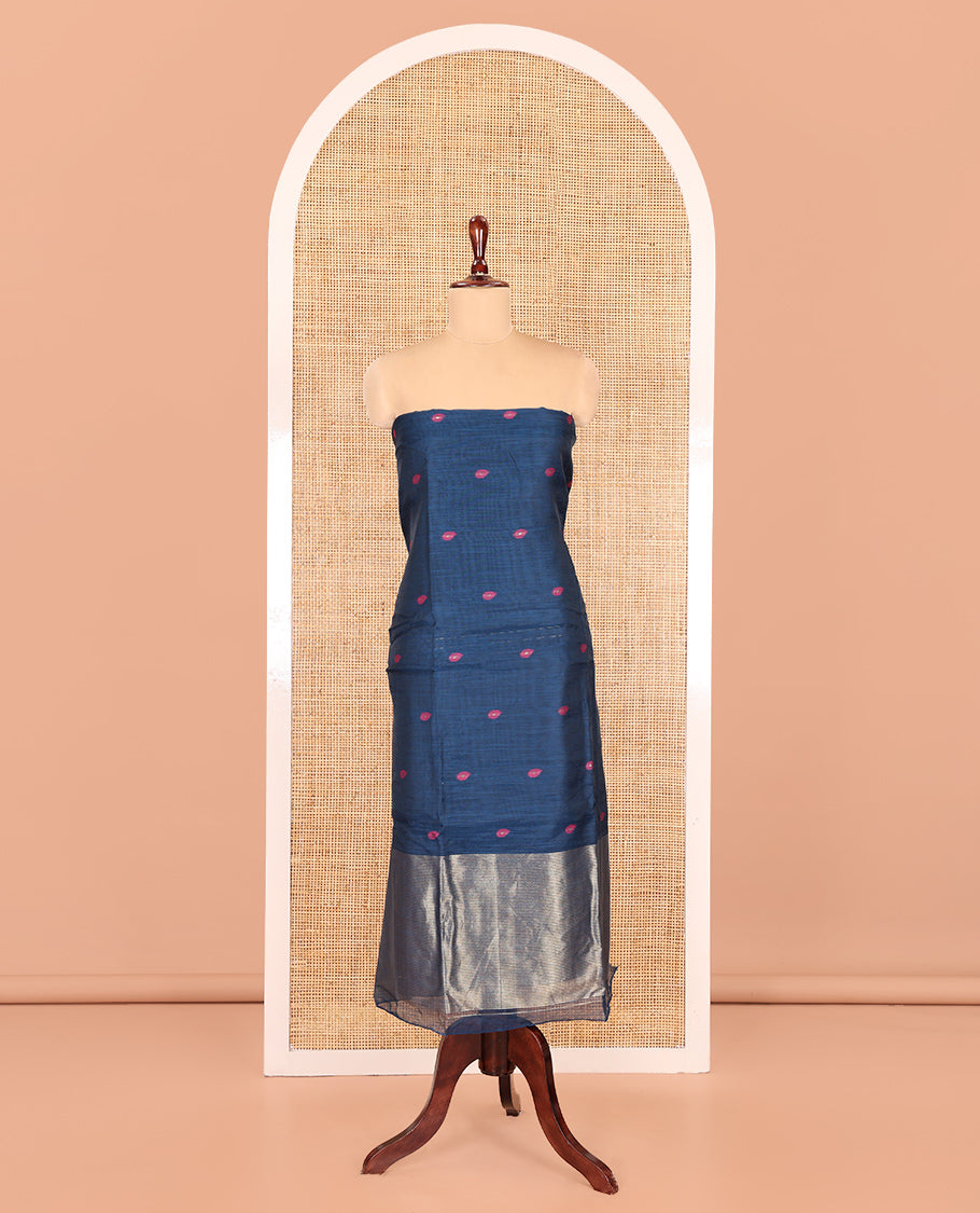 Peacock Blue Semi-Linen Material Churidar, Delicately Woven with Thread Buttas Skirt, a Plain Bottom, and a Thread Buttas Dupatta