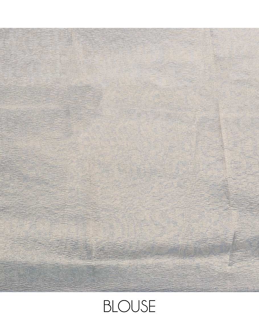 Borderless elephant grey all-over floral printed semi - banaras tissue saree