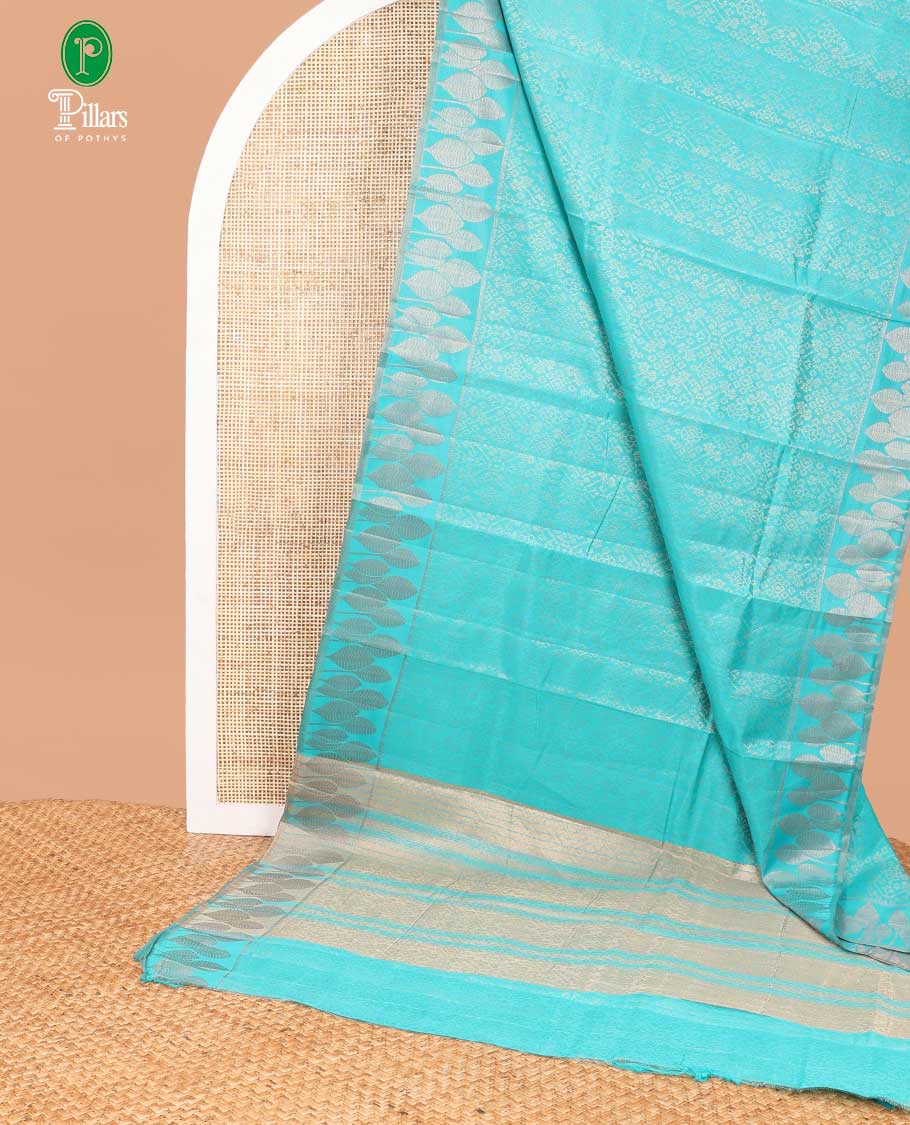 Rama Jacqard weaving brocade design semi tussar saree with gold zari leaf border & cheer pallu