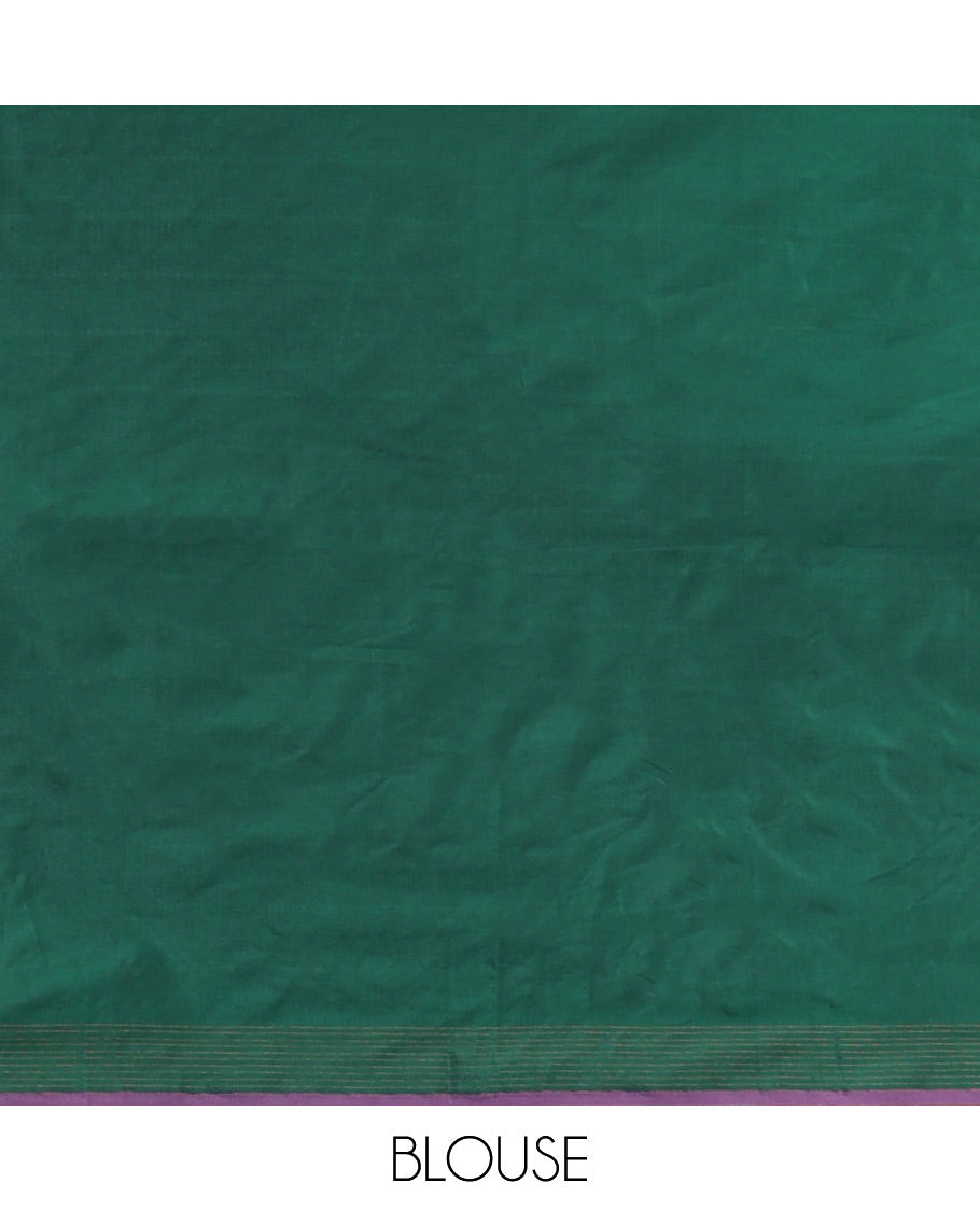 Lavender small checks zari bhavishna saree with contrast green lining border & contrast blouse