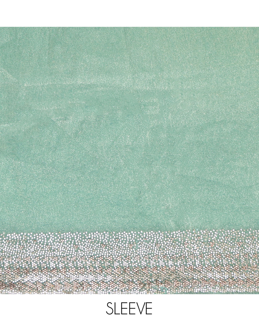 Emerald Green Fendi Silk Saree with Swarovski Stonework Border, and a Stonework Blouse