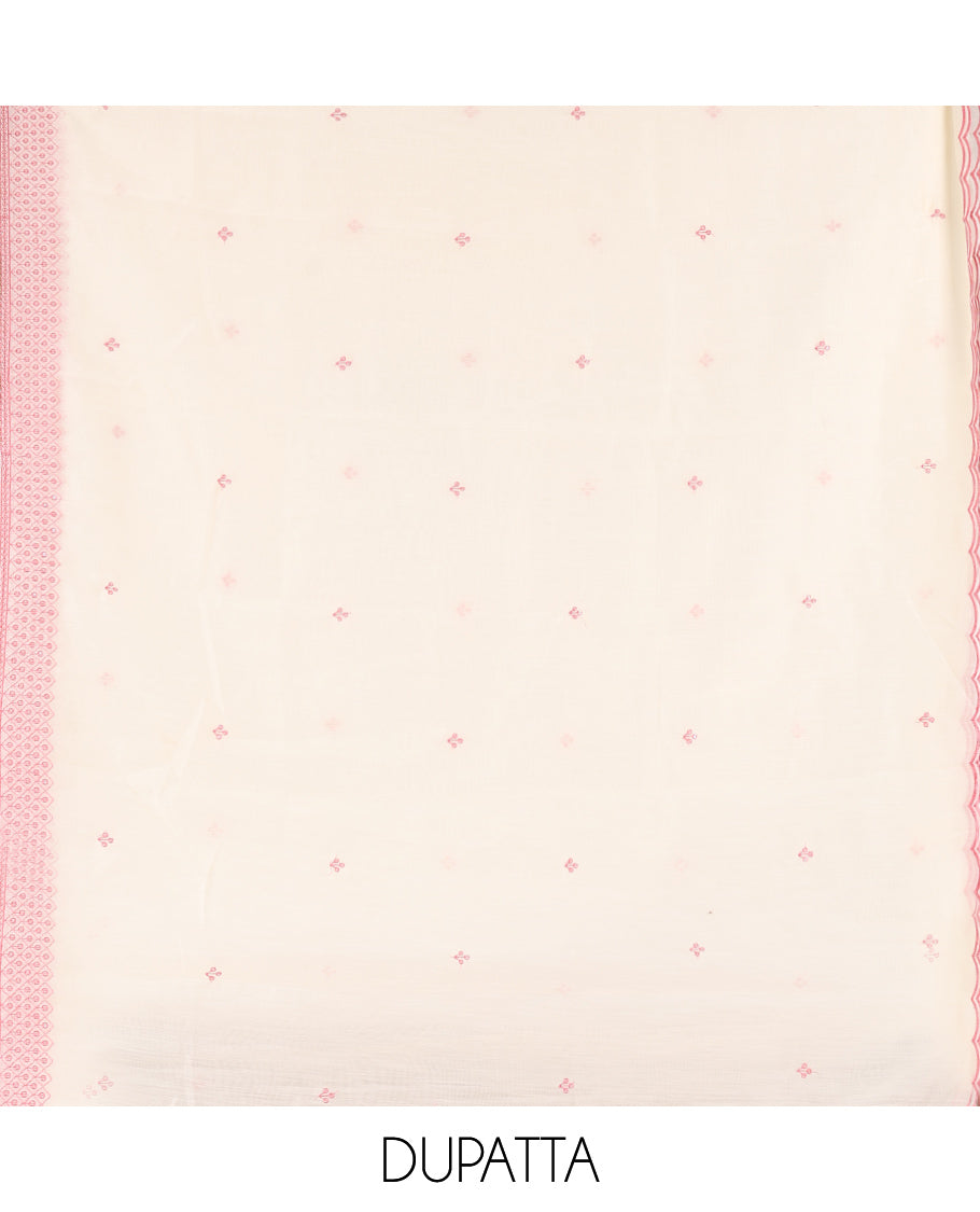 Cream Semi-Silk Material Churidar Thread-Sequins Embroidered Top, a Plain Bottom, a Embroidered Dupatta
