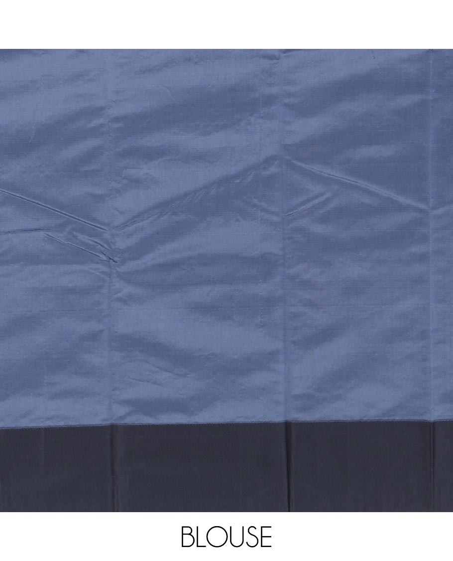 Grey butta silk saree , contrast bawanchi border & thread weaving rich pallu with tussels