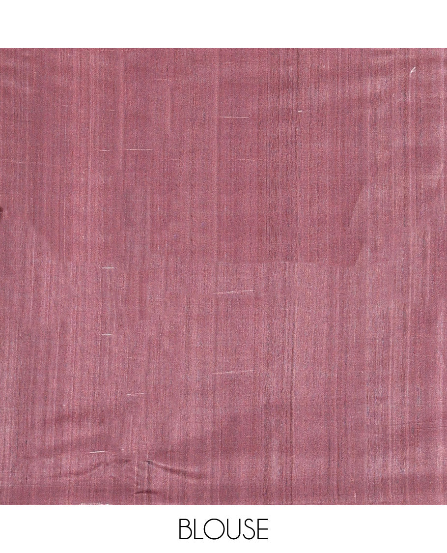 Brown Tussar Silk Saree, Artfully Detailed with Flora, Fauna, and Human Figurines Print on Its Body, a Subtle Border, Pallu Mirrors the Same Print, and Paired with a Matching Blouse