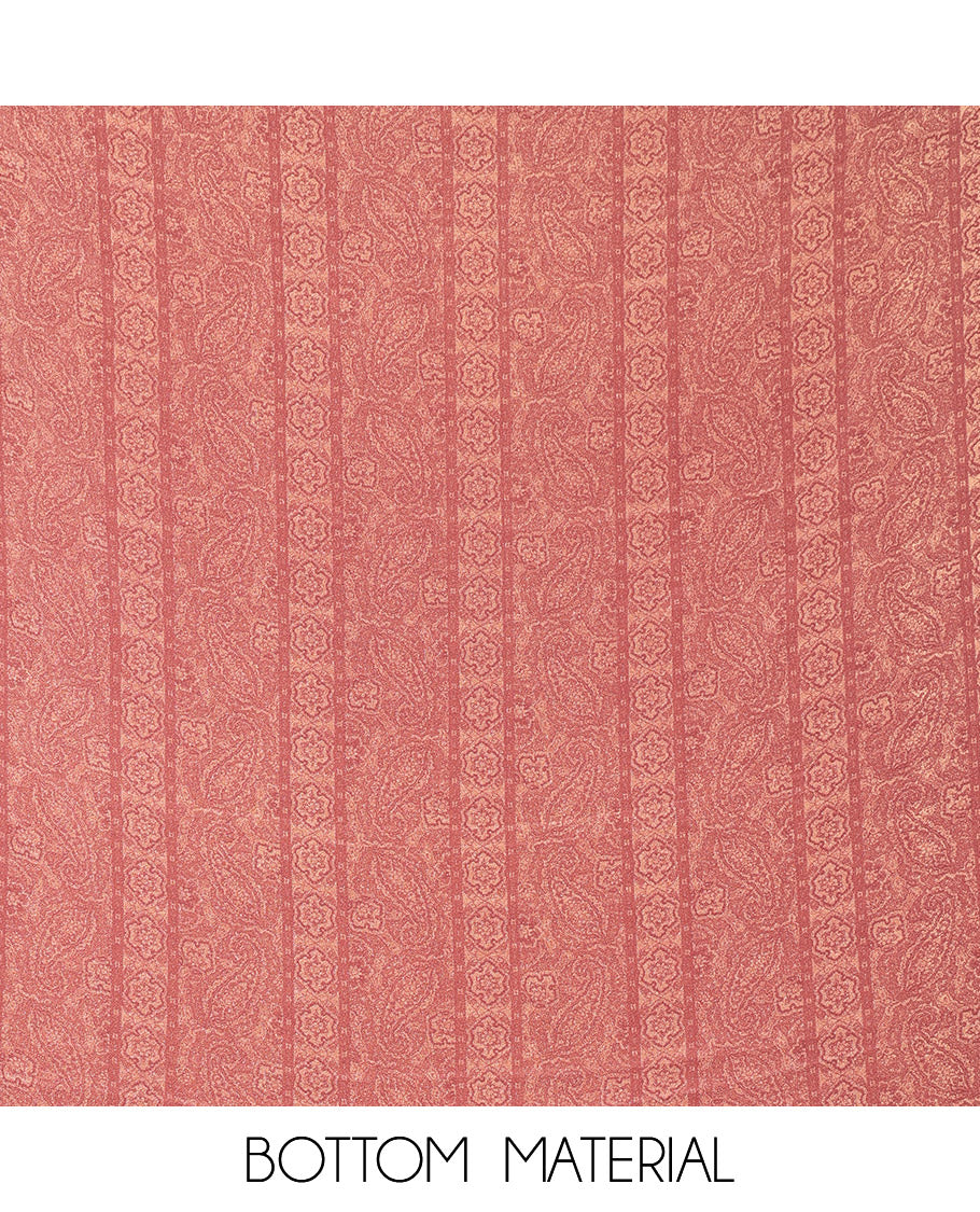 Light Pink Material Chudidar Set Intricately Printed with Paisley Motifs on the Italian Crepe Top, Subtly Negative Printed Bottom, and Italian Crepe Dupatta of the Same Paisley Prints