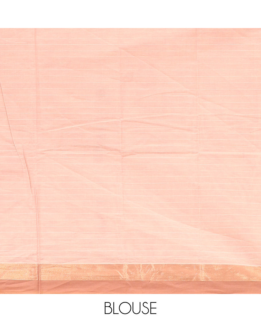 Sandal Kanchi Cotton Saree, Featuring Buttas All Over Its Body, a Complemented by Contrast Border, Pallu of Ogee Designs, and Paired with a Matching Blouse