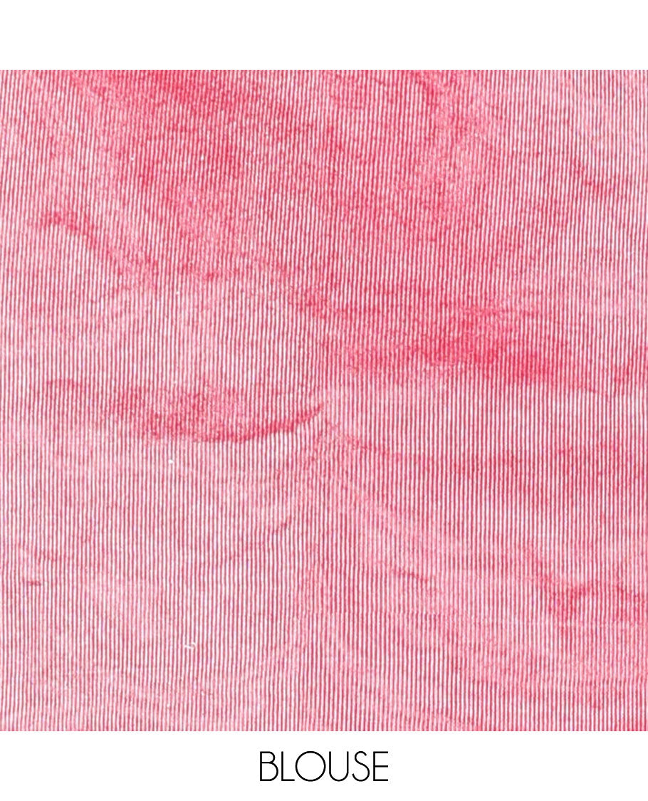 Pink lehariya design crush tissue saree with self border & chit pallu along with striped silver blouse
