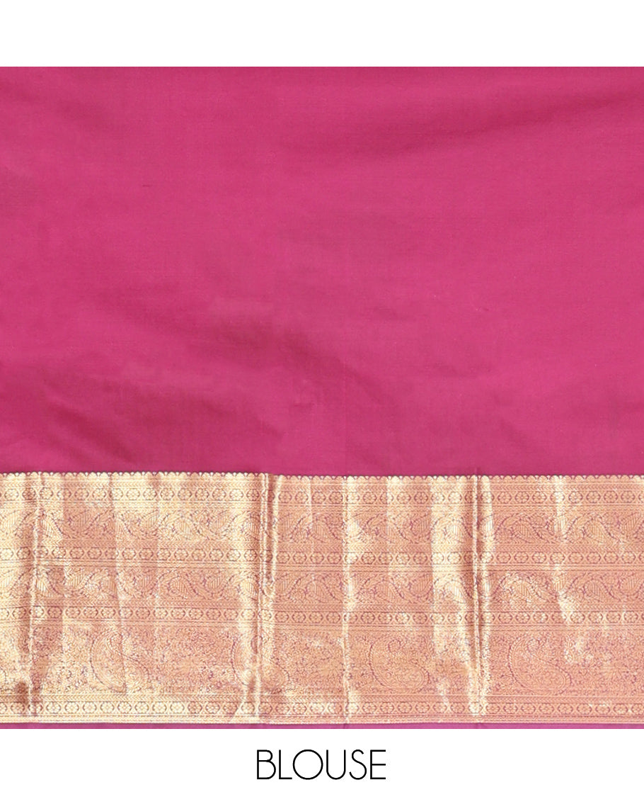 Green Budget Silk Saree, Enthralled with Zari Buttas and Stripes, Complemented by a Contrast Traditional Zari Border, Jaal Pallu, and a Contrast Blouse
