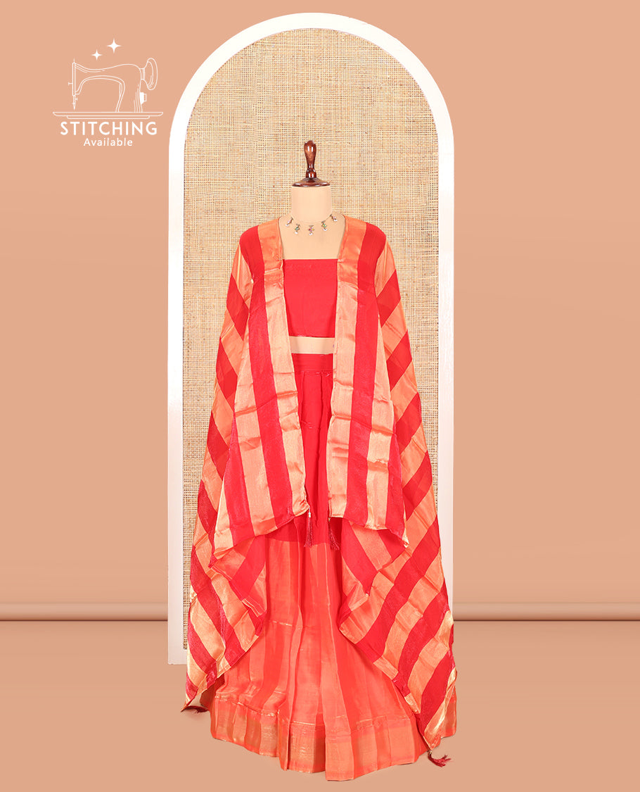 Dark Orange Velvet Organza Half-Saree