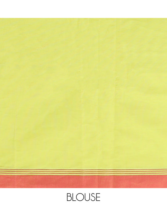 Green floral motifs kanchi cotton saree with contrast floral design border & floral design pallu