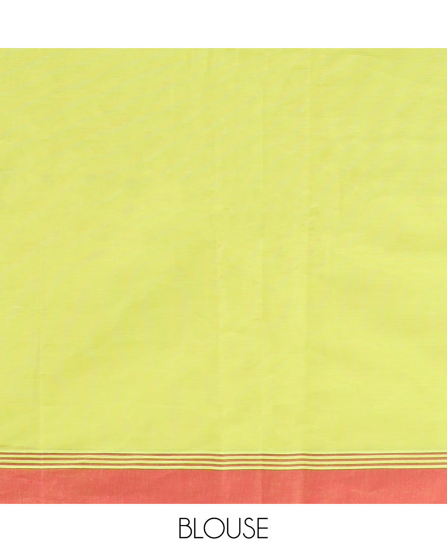 Green floral motifs kanchi cotton saree with contrast floral design border & floral design pallu