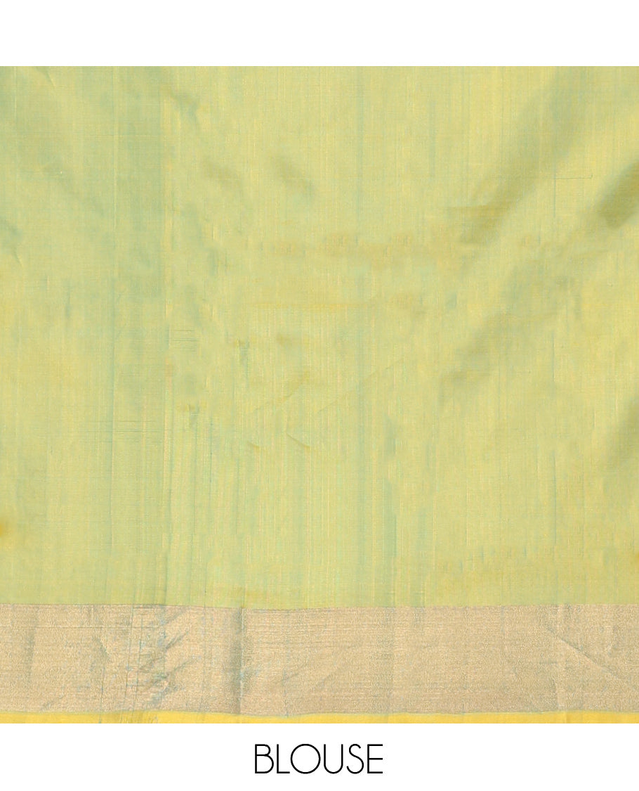 Blue Uppada Silk Saree, Woven with Buttas, Complemented by a Contrast Temple Zari Border, Contrast Intricately Designed Pallu, and a Contrast Blouse