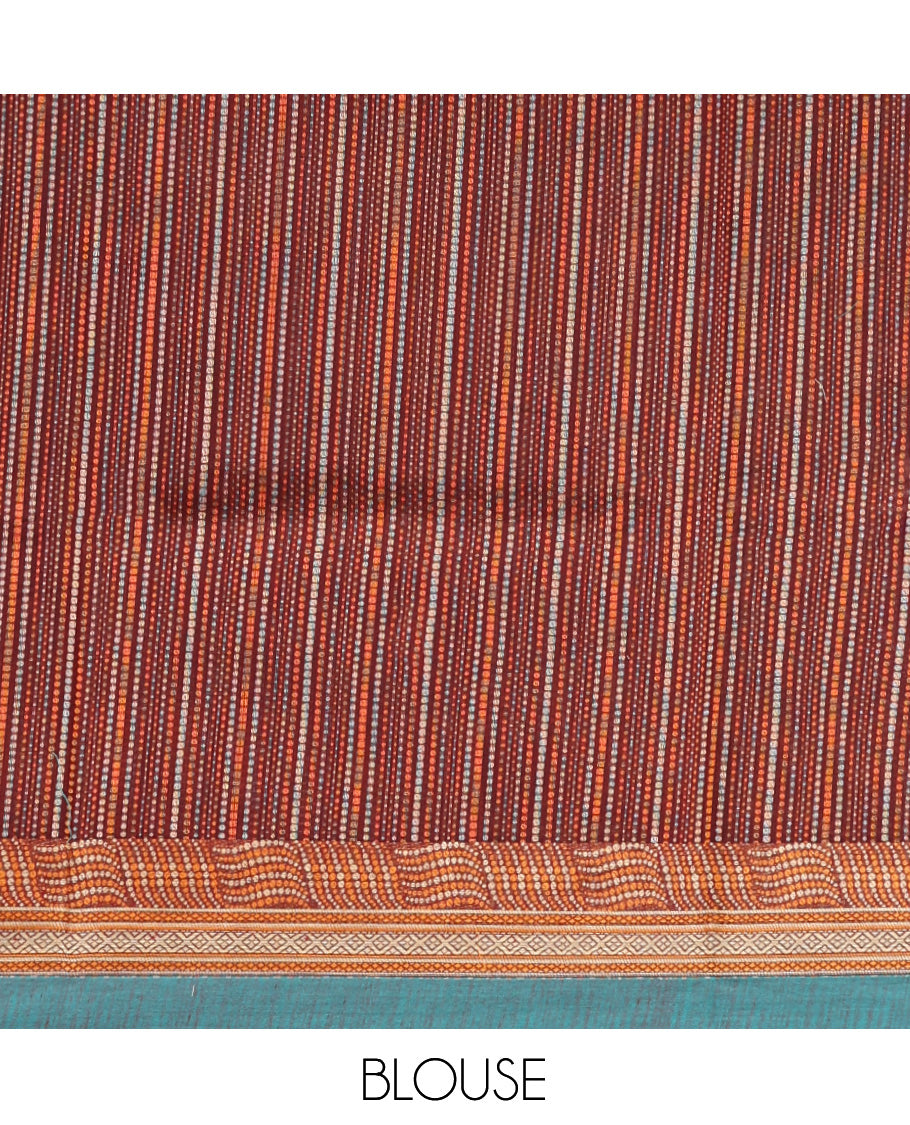Maroon Cotton Saree, Delicately Woven with Buttas, Contrast Geometric Textured Border, Pallu of Floral- Bird and Geometric, and a Matching Blouse