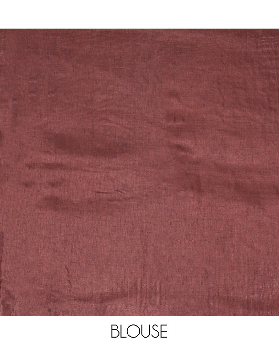 Coffee Brown HO-Silk Saree, Spotlighted with Diamond Buttas All Over Its Body, Highlighted by Temple Border, Complemented by Pallu Depicting Floral and Crane Motifs, Paired with a Matching Blouse