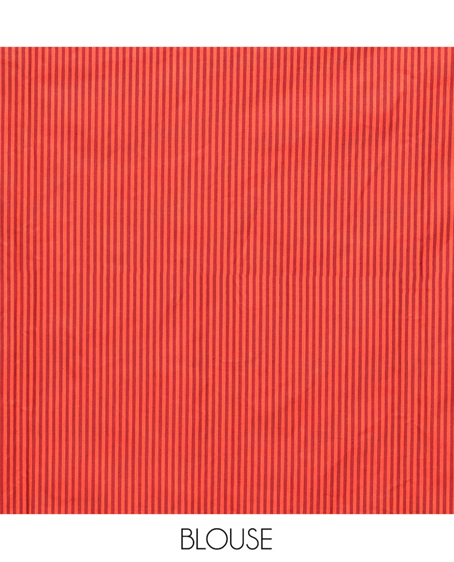 Multi-Color Poly Cotton Saree, Detailed with Micro-Checked Design on Its Body, Highlighted by a Self-Border, Striped Pallu, and Paired with a Contrast Blouse
