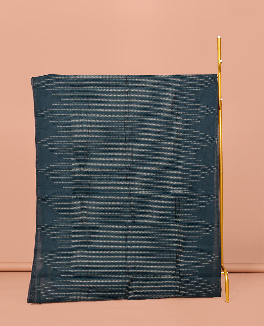 Blue Kanchi Cotton Saree, Adorned with Stripes All Over Its Body, Subtly Sparkled With Temple Border, Jaal Patterned Pallu and Paired with a Matching Blouse